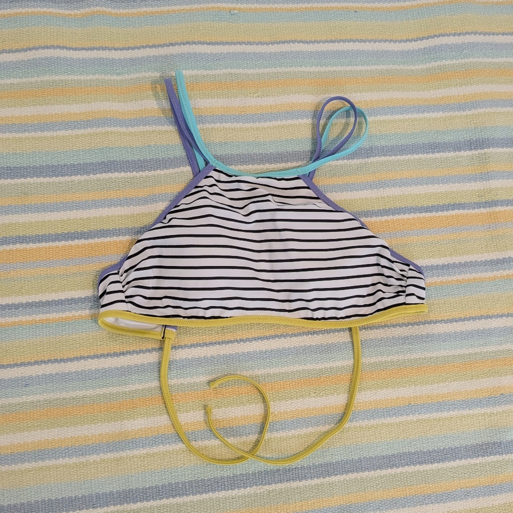⭐  Victoria's Secret S Striped High Neck Swim Top Purple Aqua Lime Crisscross